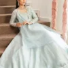 Ice Blue Masuri Kalidar Gown – Hand-Embroidered✨ 30% OFF! Ice Blue Masuri Kalidar Gown with Sheer French Net Dupatta and Elegant Embroidered Details"