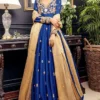Cobalt Blue Raw Silk Kalidaar Full Length with Golden Dupatta – Elegant and Traditional Look
