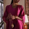 French Pink Tissue Silk Kaftan with Hand-Embroidered Embellishments
