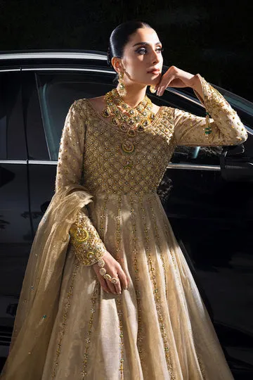 GOLD MASURI NET KALIDAR DRESS highlighting the premium fabric and fit.