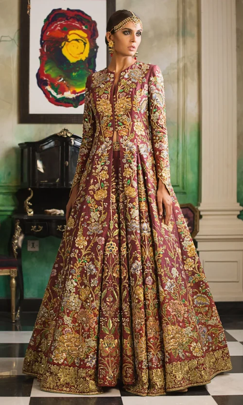 Regal Maroon Gown Embroidery