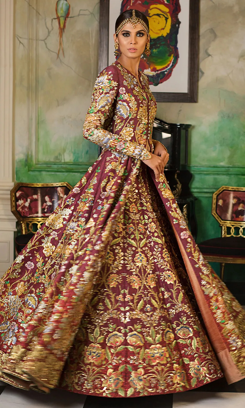 Regal Maroon Gown Embroidery