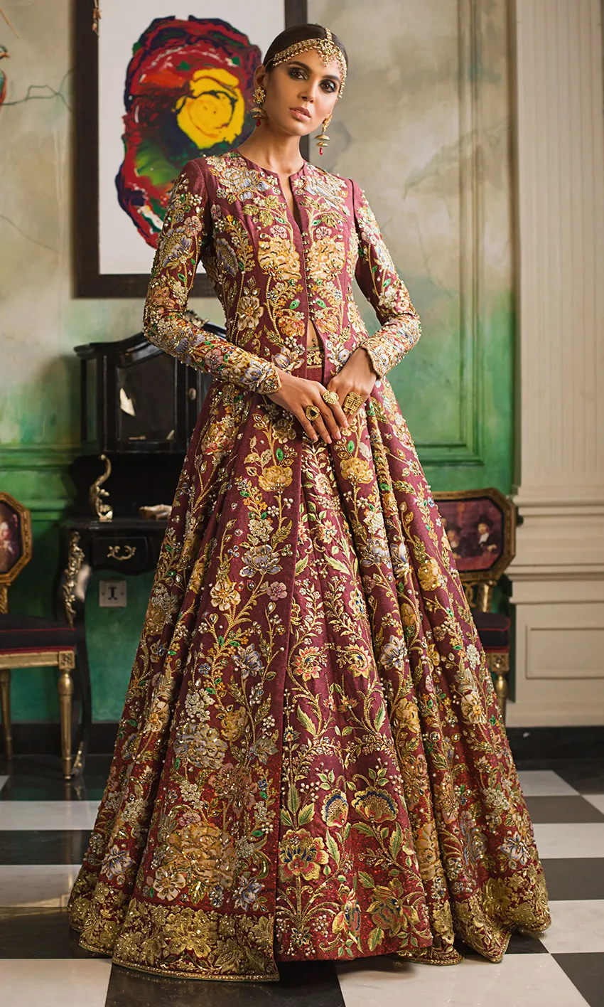 Regal Maroon Gown Embroidery