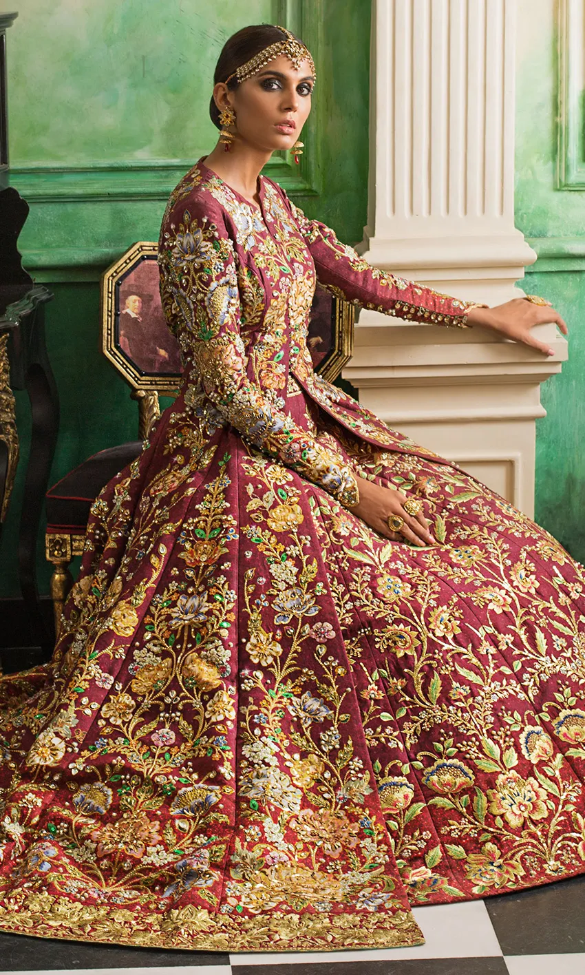 Regal Maroon Gown Embroidery