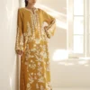 Embroidered Mustard Dress Floral