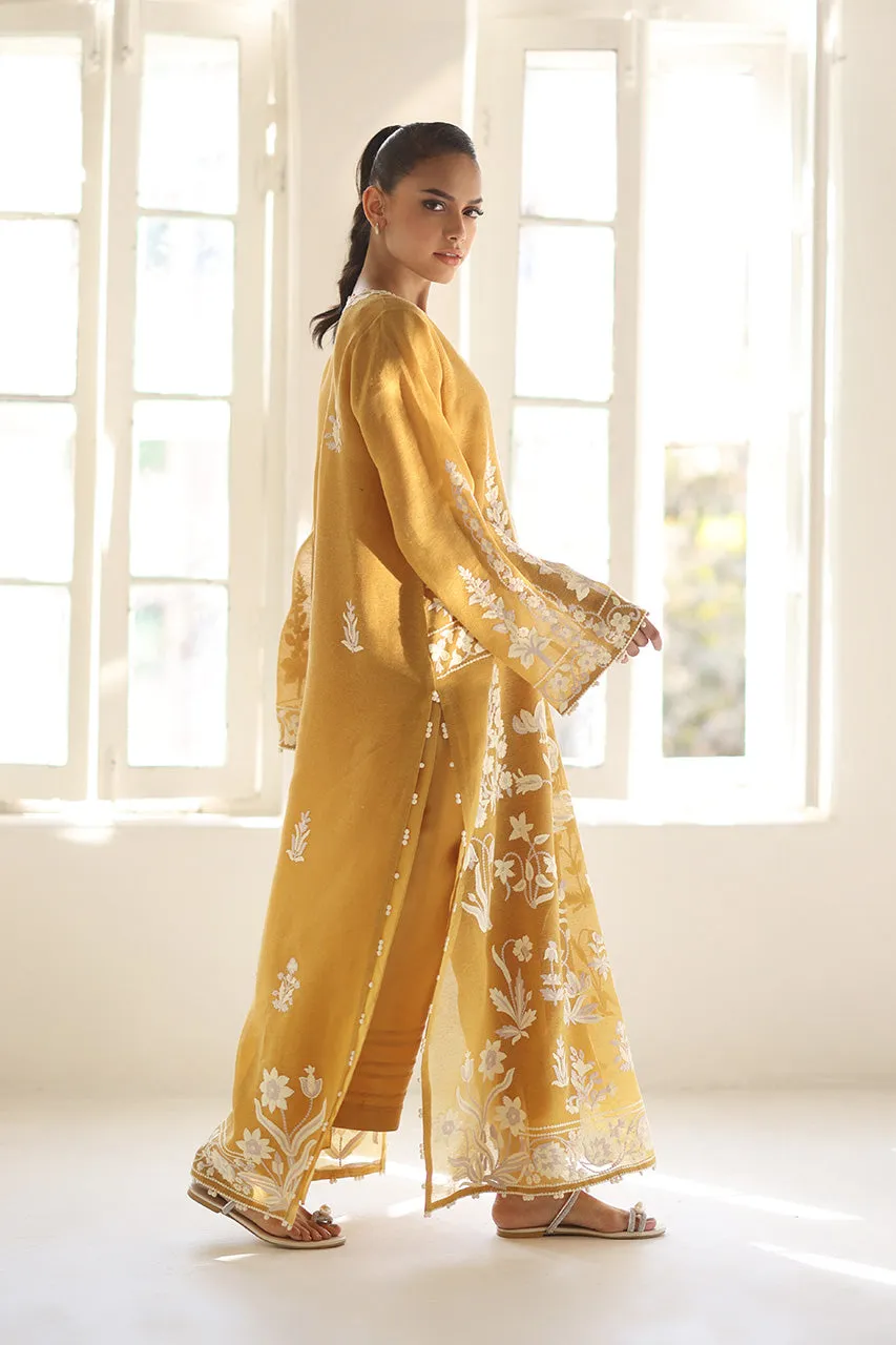 Embroidered Mustard Dress Floral