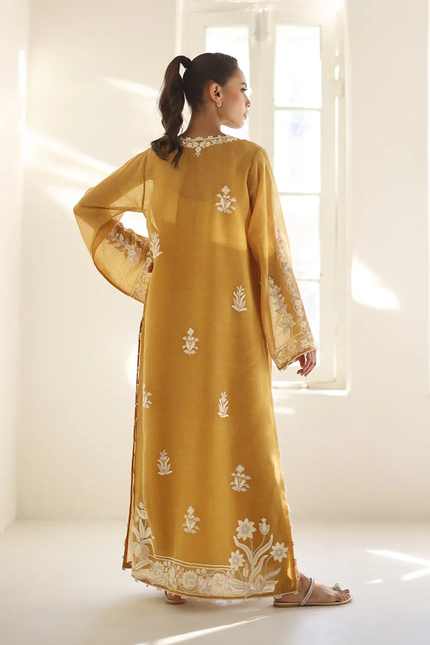 Embroidered Mustard Dress Floral