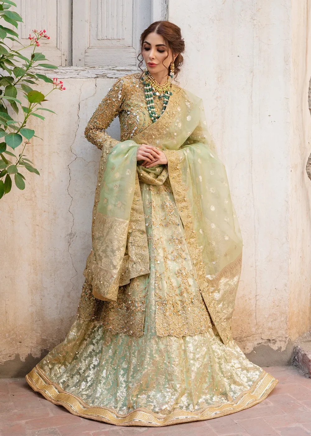 Mint Green Hand-Embellished Frock with Lehenga and Dupatta" Mint Green Hand-Embellished Frock with Lehenga and Dupatta"