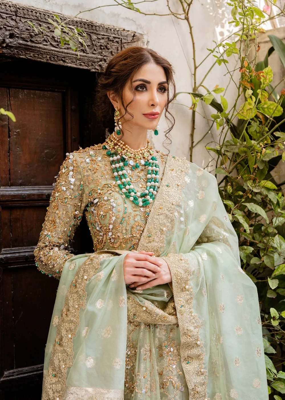 Mint Green Hand-Embellished Frock with Lehenga and Dupatta" Mint Green Hand-Embellished Frock with Lehenga and Dupatta"