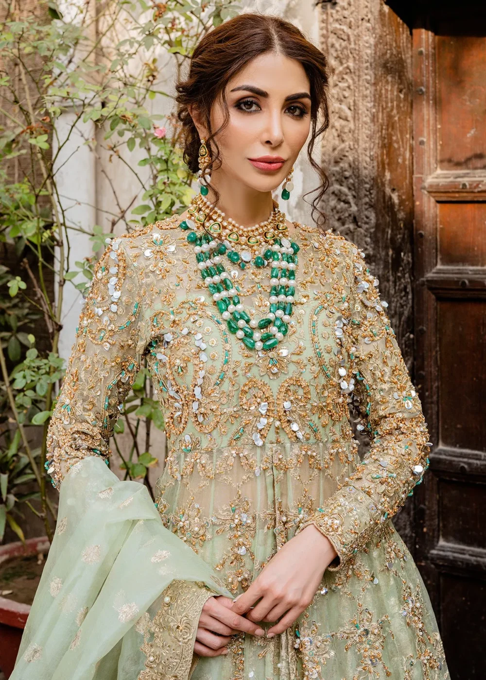 Mint Green Hand-Embellished Frock with Lehenga and Dupatta" Mint Green Hand-Embellished Frock with Lehenga and Dupatta"