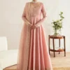 "Blush pink pishwas with intricate embroidery and hand embellishments"