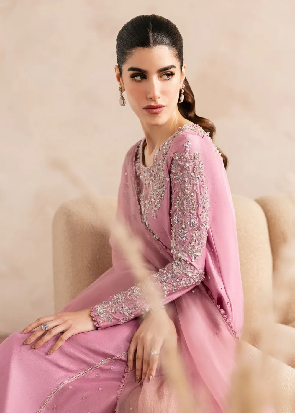 Arden Lilac Raw Silk Shirt with Fluid Culottes and Ombre Dupatta