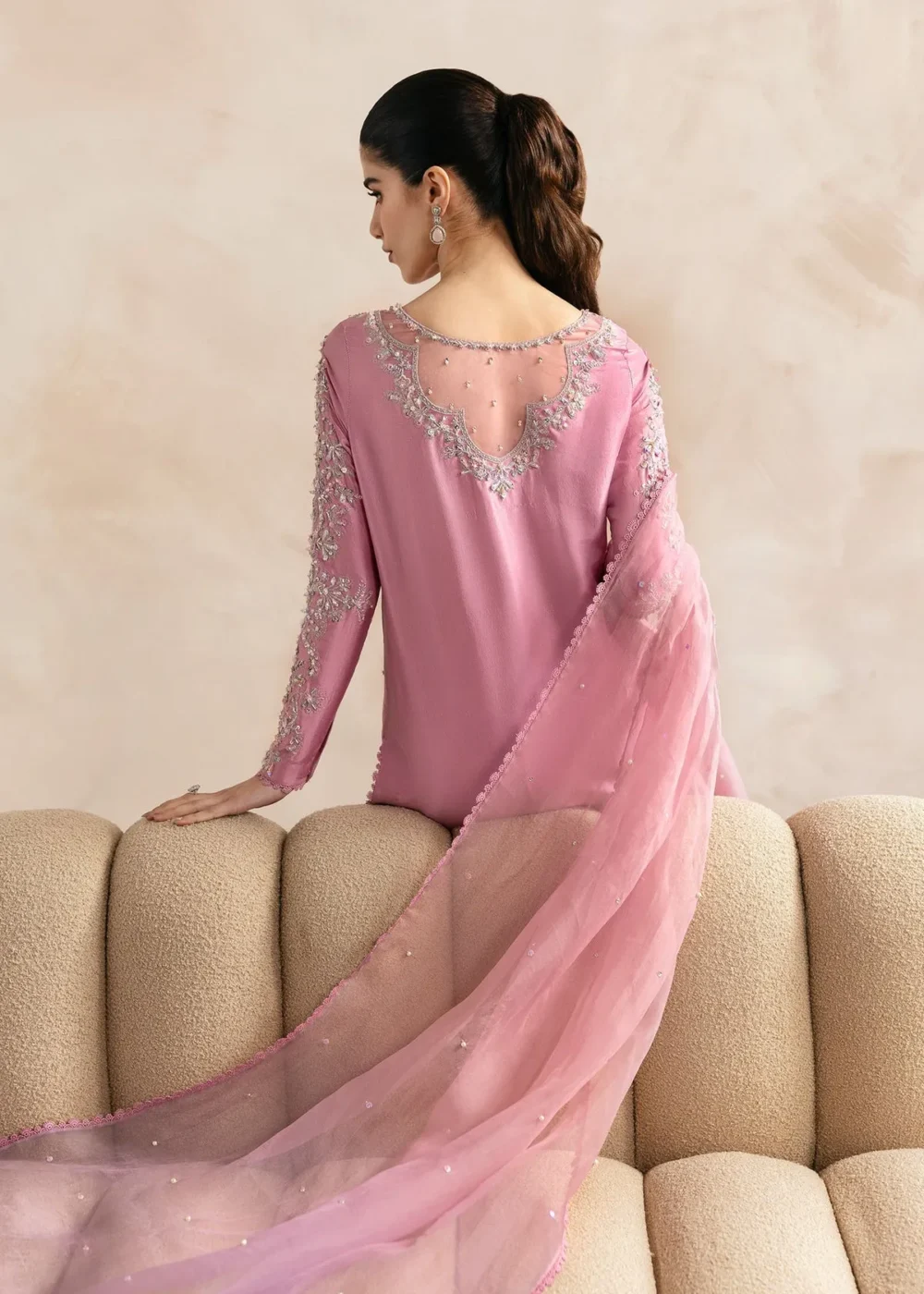Arden Lilac Raw Silk Shirt with Fluid Culottes and Ombre Dupatta