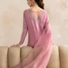Arden Lilac Raw Silk Shirt with Fluid Culottes and Ombre Dupatta