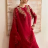 Rosia Crimson Silk Shirt with Cigarette Pants and Kathan Organza Dupatta