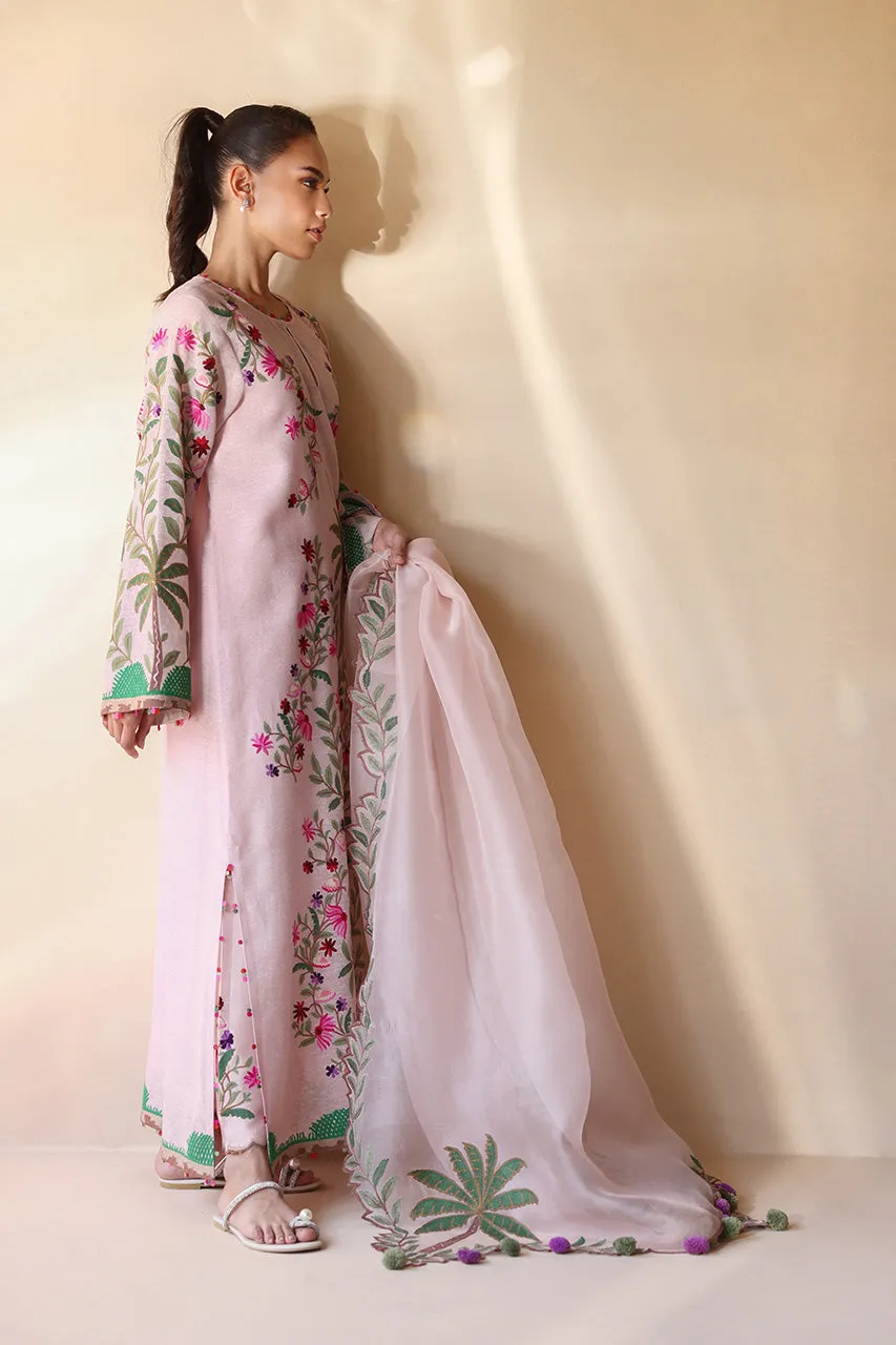 Ivory Raw Silk Short Shirt with Intricate Floral Embroidery