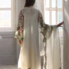 Ivory Raw Silk Long Shirt with Palm Tree and Floral Embroidery