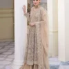 Nude Peshwas ensemble with delicate embroidery and shimmering embellishments