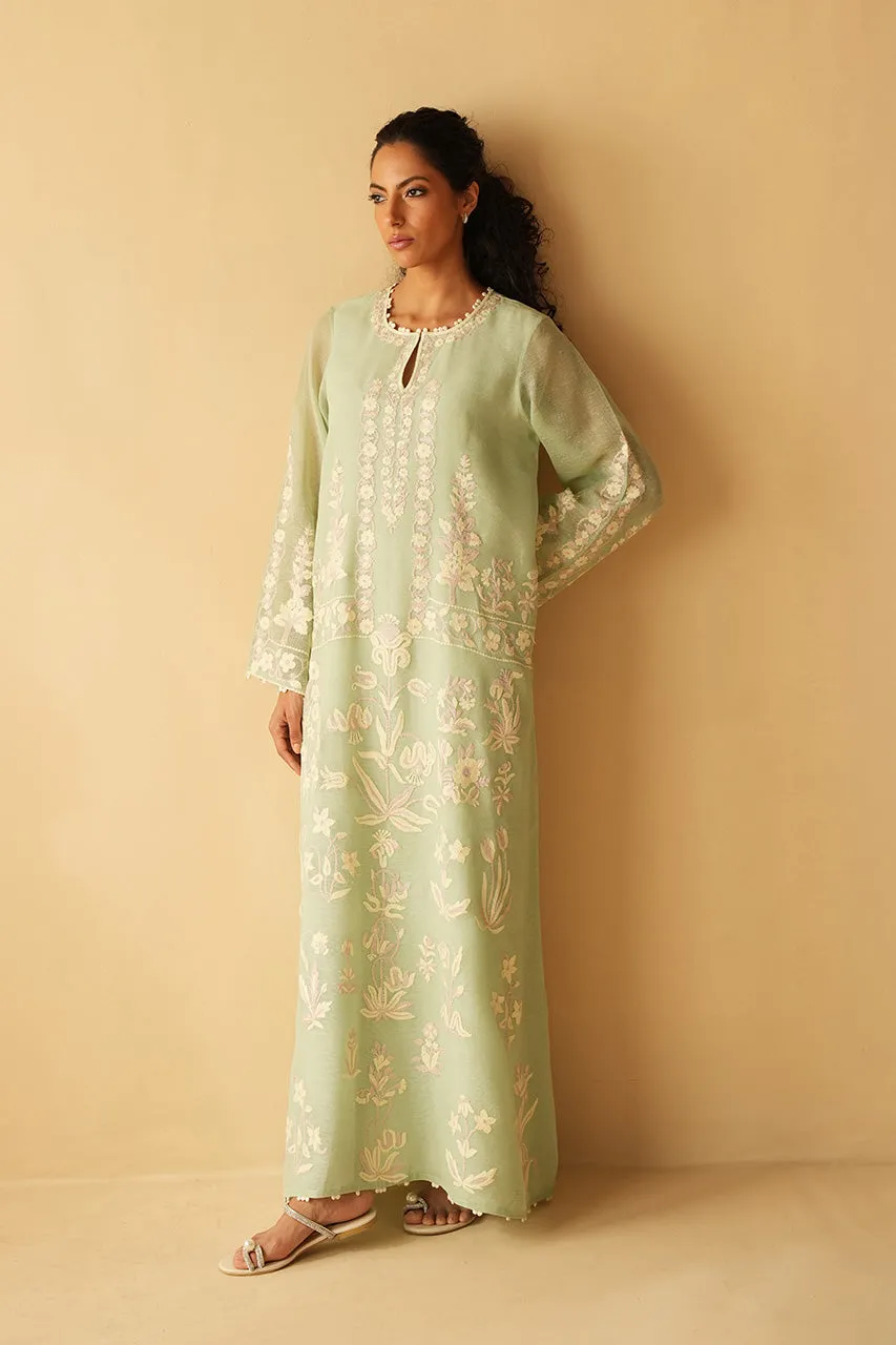 Embroidered Dress Pastel Green Floral