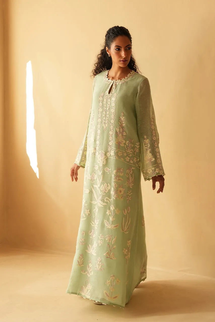 Embroidered Dress Pastel Green Floral