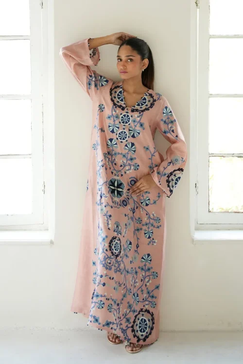 Salmon Kaftan with Flared Sleeves Salmon Kaftan with Flared Sleeves