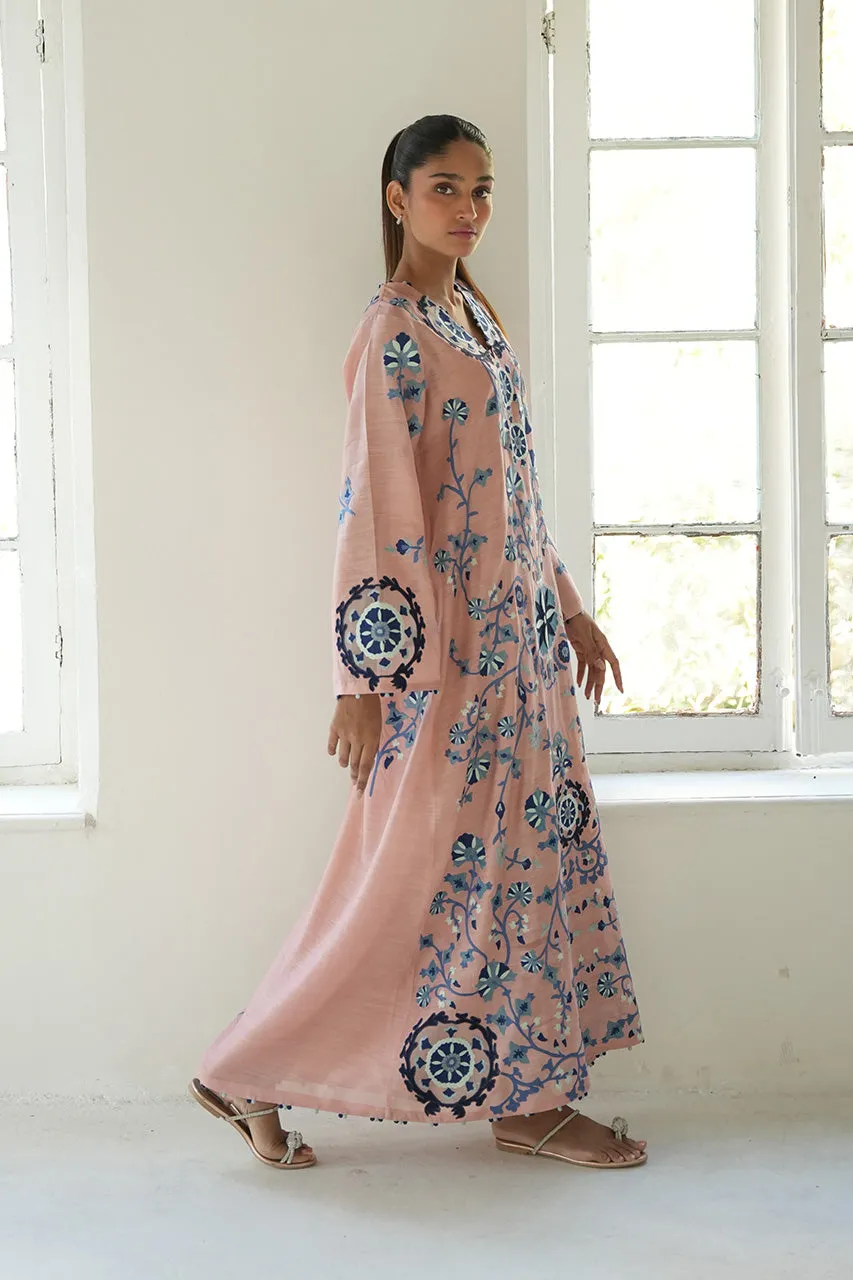 Salmon Kaftan with Flared Sleeves