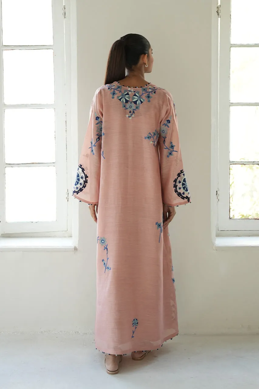 Salmon Kaftan with Flared Sleeves