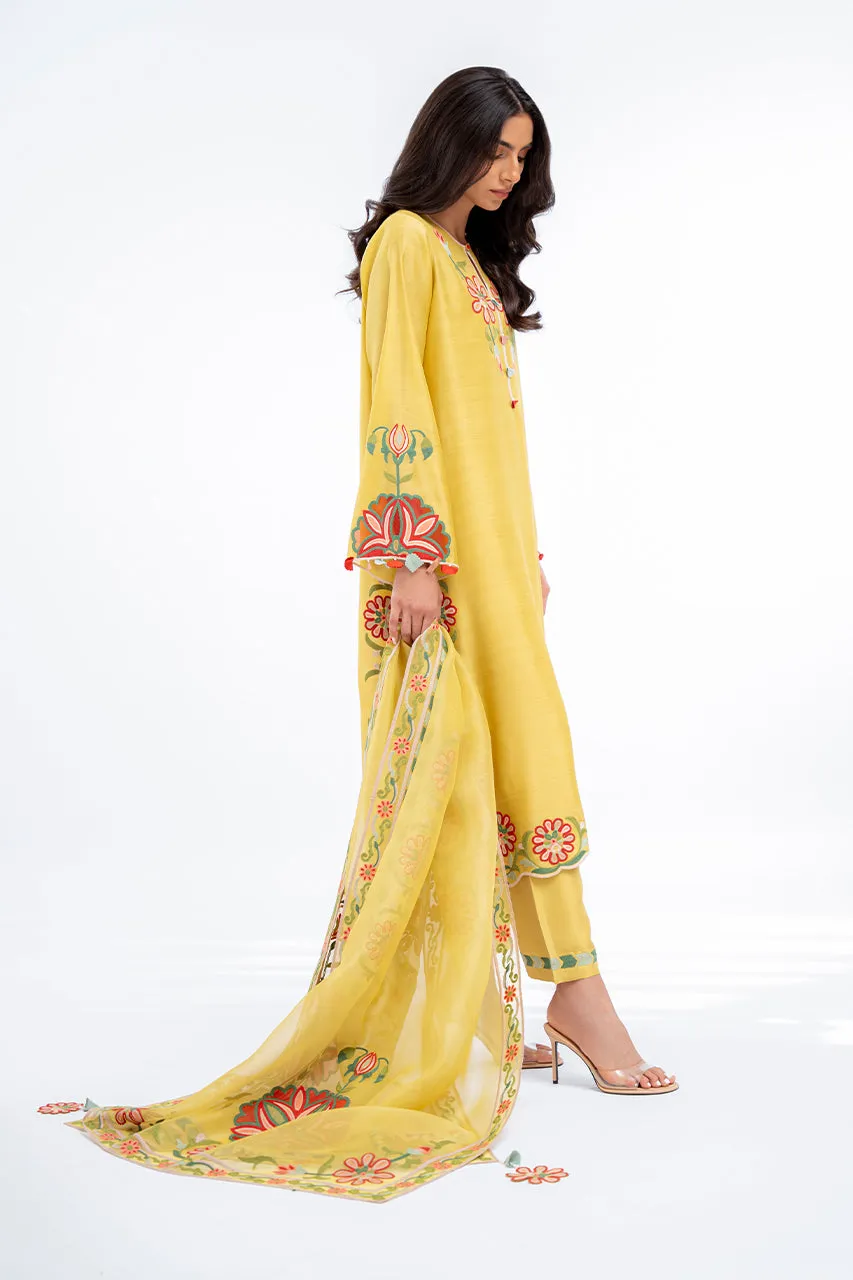 Turmeric Shirt Multicolored Aari Embroidery