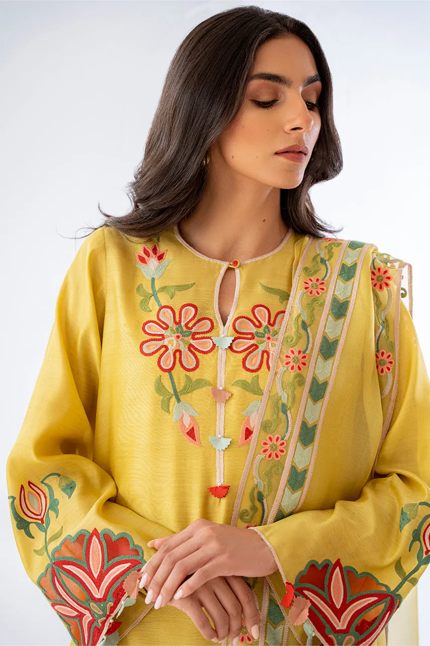 Turmeric Shirt Multicolored Aari Embroidery