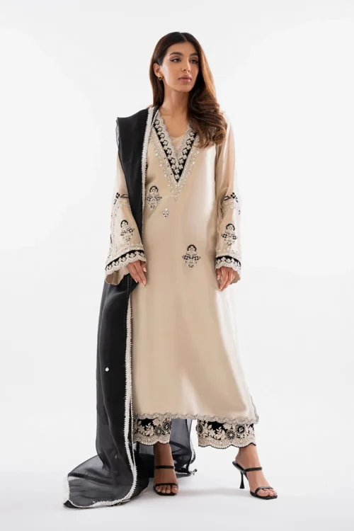 Ivory Raw Silk Short Shirt – Embroidered Details