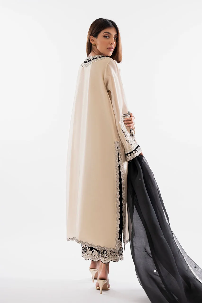 Ivory Raw Silk Short Shirt – Embroidered Details Ivory Raw Silk Short Shirt – Embroidered Details