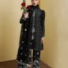 "Jet Black Raw Silk Shirt with 3D Flower Embellishments"