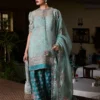 "Ice Blue Organza Shirt & Teal Silk Shalwar with Hand-Embellished Details and Puff Sleeves"