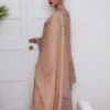 "Beige Fawn Pure Raw Silk Kameez with Intricate Embroidery"