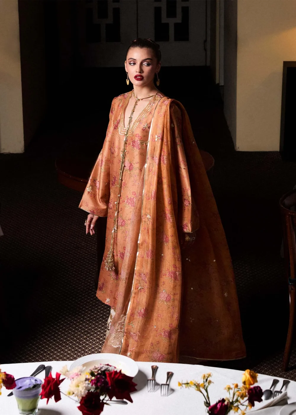 "Rustic Mustard Printed Shirt with Gotta Spray Detailing"