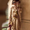 Fawn Silk Ensemble featuring a raw silk shirt with zardozi work, crushed dhaka pajama, and kattan dupatta.