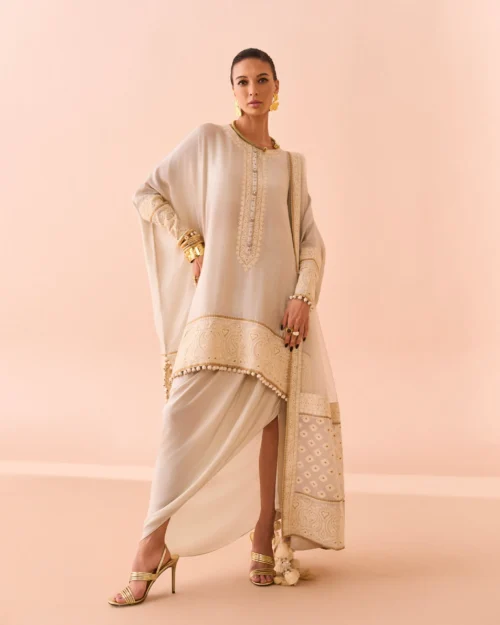 Ivory Elegance pure maple silk shirt with natural fiber viscose satin sarong and dupatta. Ivory Elegance pure maple silk shirt with natural fiber viscose satin sarong and dupatta.