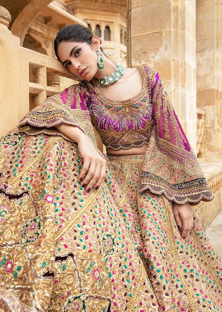 Gold Lehenga Choli – with Fuchsia & Green Embroidery