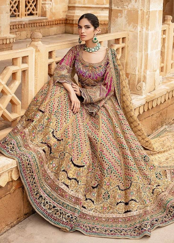 Gold Lehenga Choli – with Fuchsia & Green Embroidery