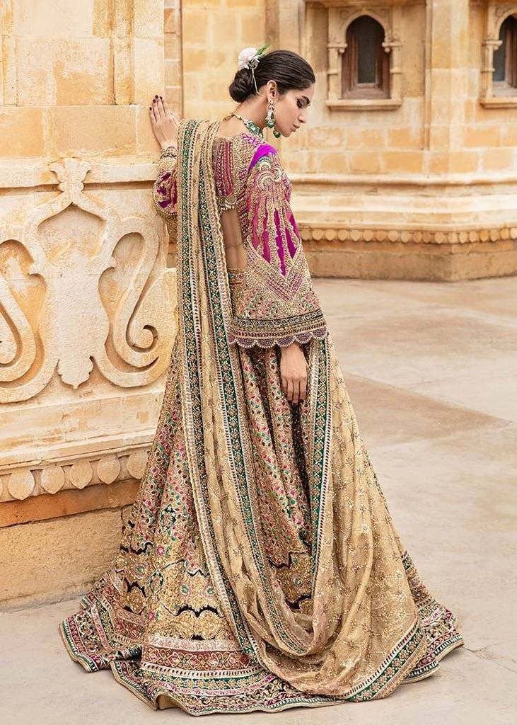 Gold Lehenga Choli – with Fuchsia & Green Embroidery
