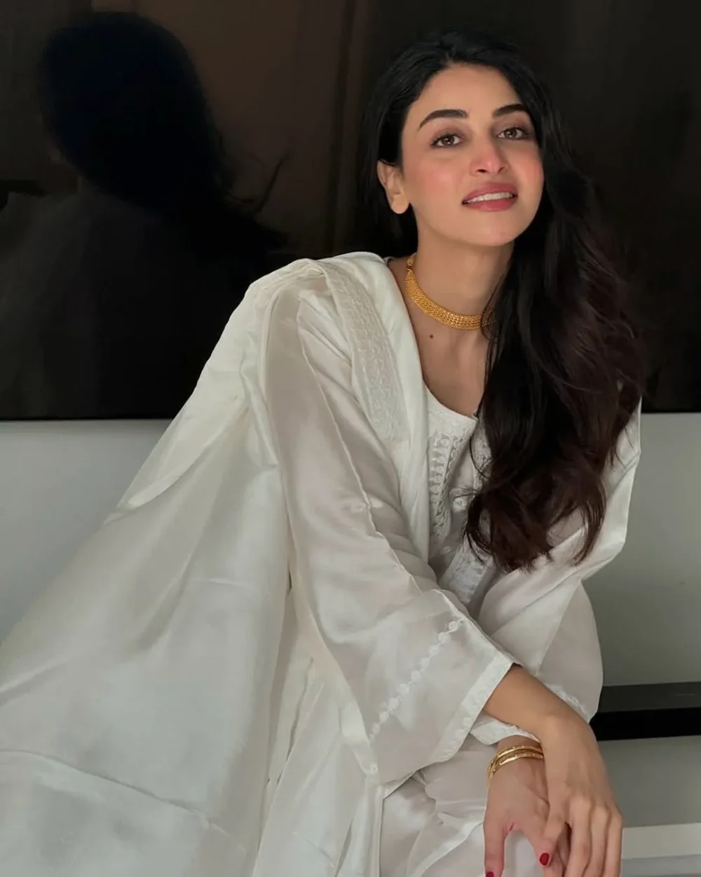 White Pearl Butter Silk Short Shirt with Dori Work