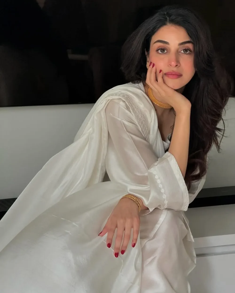 White Pearl Butter Silk Short Shirt with Dori Work