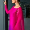 Fuchsia Pink Dress Full Set with Embroidered Daman