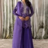 Embroidered velvet lilac dress full set with accessories