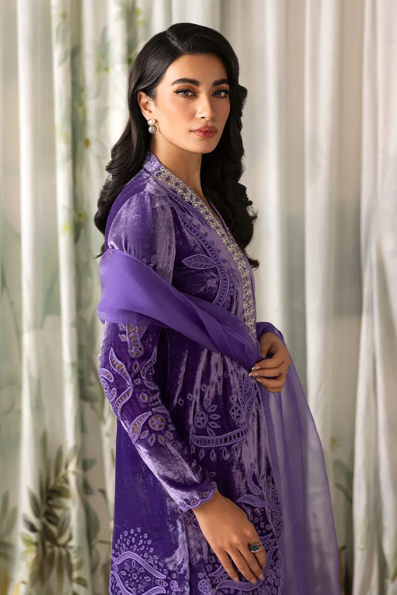 Embroidered velvet lilac dress full set with accessories