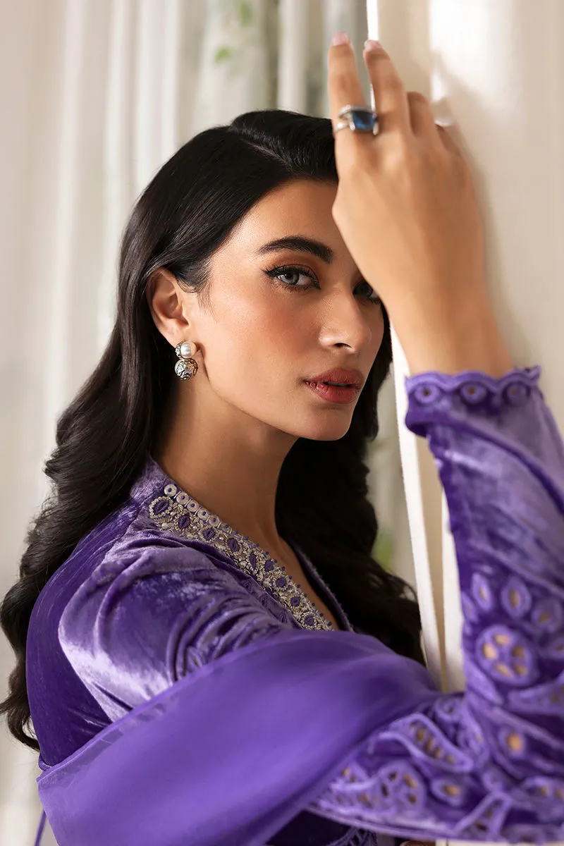 Embroidered velvet lilac dress full set with accessories