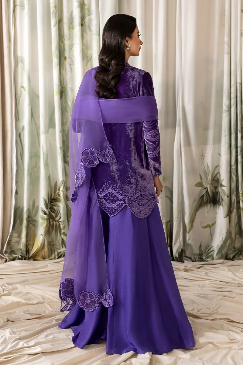 Embroidered velvet lilac dress full set with accessories