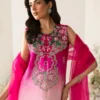 Traditional gradient dress 2025 with sheer pink dupatta