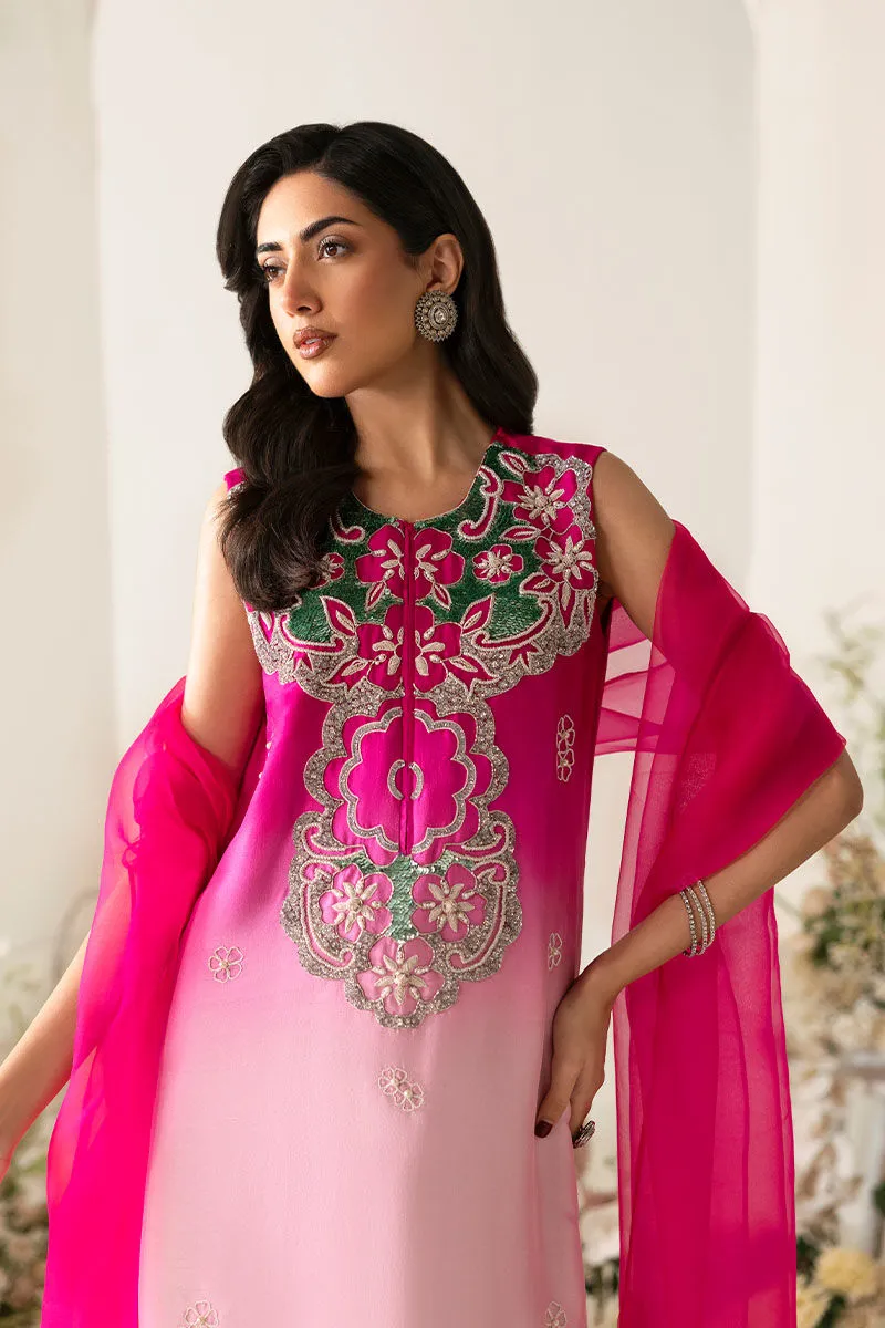 Traditional gradient dress 2025 with sheer pink dupatta