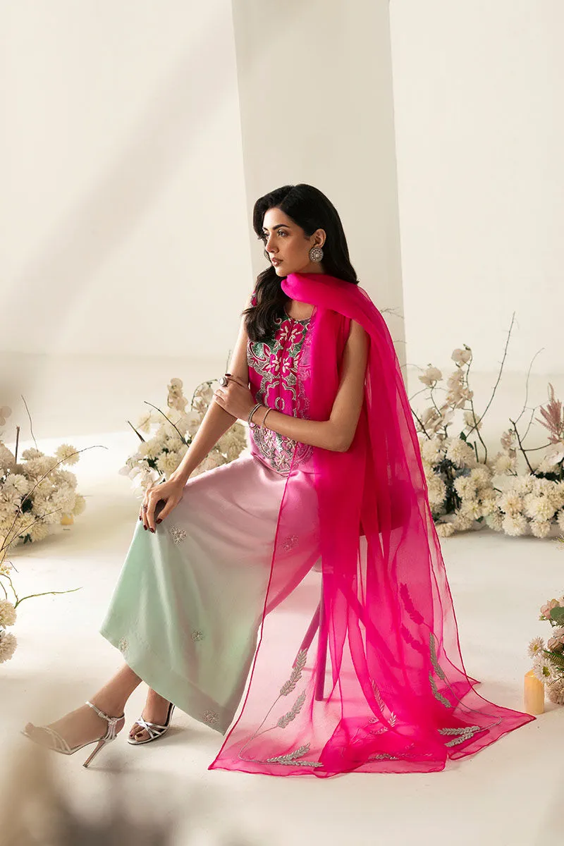 Traditional gradient dress 2025 with sheer pink dupatta